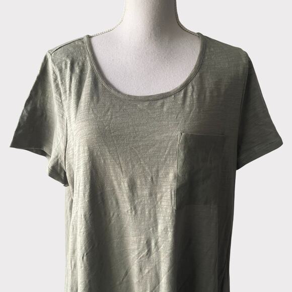 Soft Surroundings Winnie Dress Olive Green Linen Size 1X Short Sleeve Scoop - Picture 4 of 11